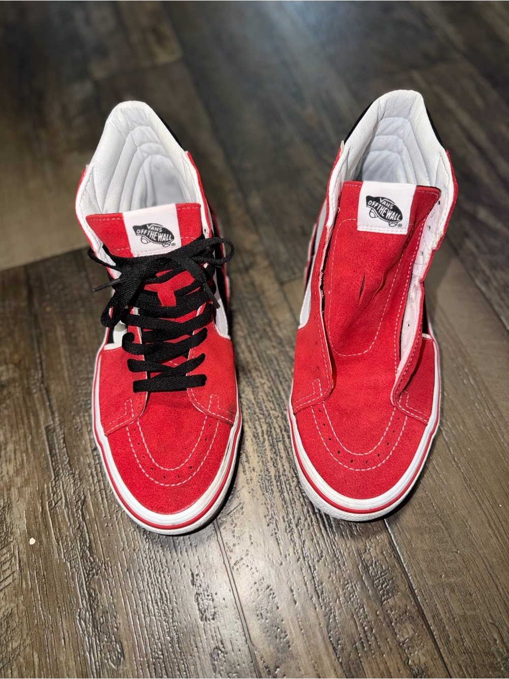 Vans Red Suede High-Top Sneakers with Black Laces
